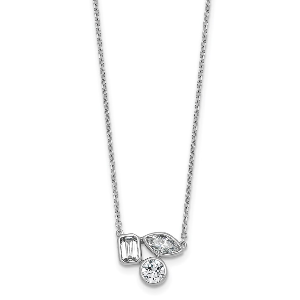 14K White Gold 1 Carat Lab Grown Diamond VS+ F+ Complete Three Stone Fashion Necklace, 18"