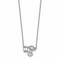 14K White Gold 1 Carat Lab Grown Diamond VS+ F+ Complete Three Stone Fashion Necklace, 18" view 1