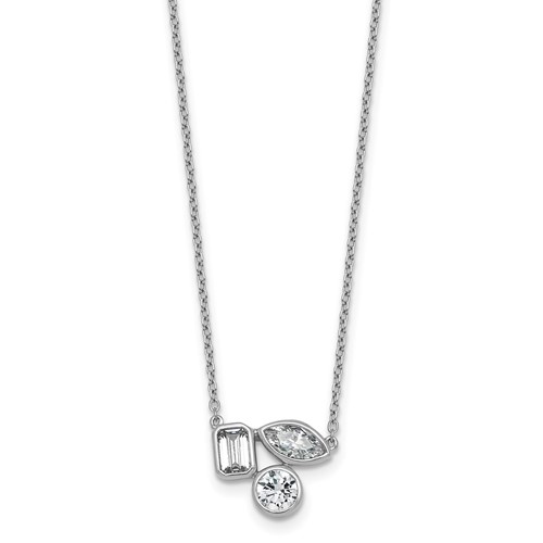 14K White Gold 1 Carat Lab Grown Diamond VS+ F+ Complete Three Stone Fashion Necklace, 18"