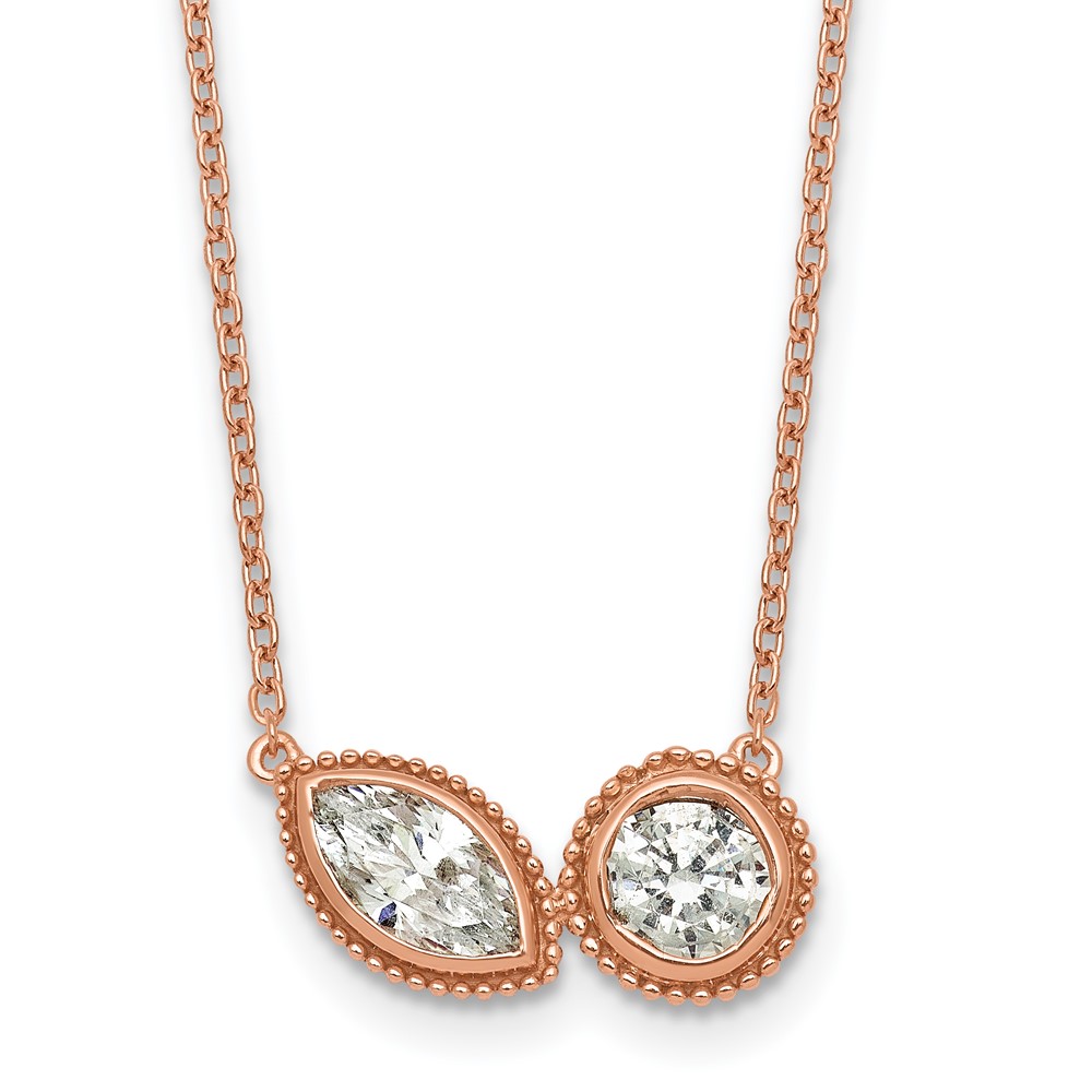 14K Rose Gold 1 Carat Lab Grown Diamond VS+ F+ Complete Two Stone Fashion Necklace, 18"