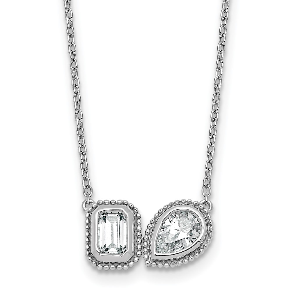 14K White Gold 1 Carat Lab Grown Diamond VS+ F+ Complete Two Stone Fashion Necklace, 18"