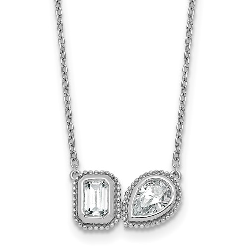 14K White Gold 1 Carat Lab Grown Diamond VS+ F+ Complete Two Stone Fashion Necklace, 18"