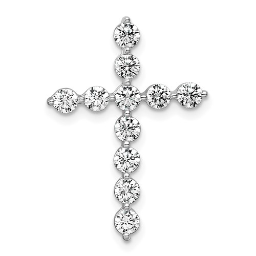 14K White Gold 1 Carat Lab Grown Diamond VS+ F+ Complete Cross Chain Slide Pendant