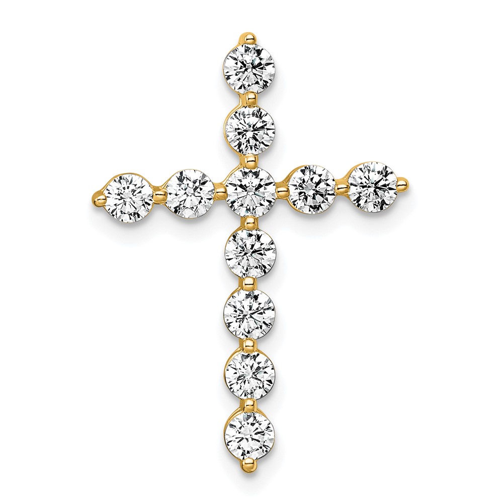14K Yellow Gold 1 Carat Lab Grown Diamond VS+ F+ Complete Cross Chain Slide Pendant