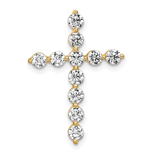 14K Yellow Gold 1 Carat Lab Grown Diamond VS+ F+ Complete Cross Chain Slide Pendant