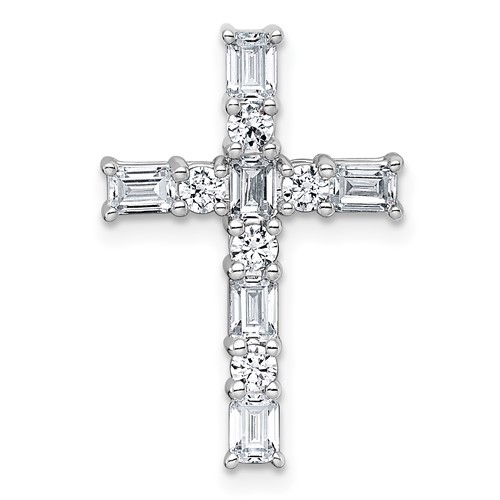 14K White Gold 1 Carat Lab Grown Diamond VS+ F+ Complete Cross Chain Slide Pendant