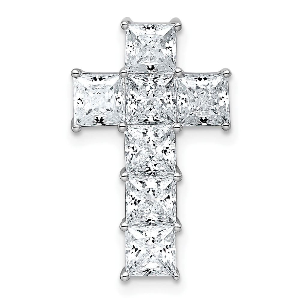 14K White Gold 2.62 Carat Lab Grown Diamond VS+ F+ Complete Cross Chain Slide Pendant