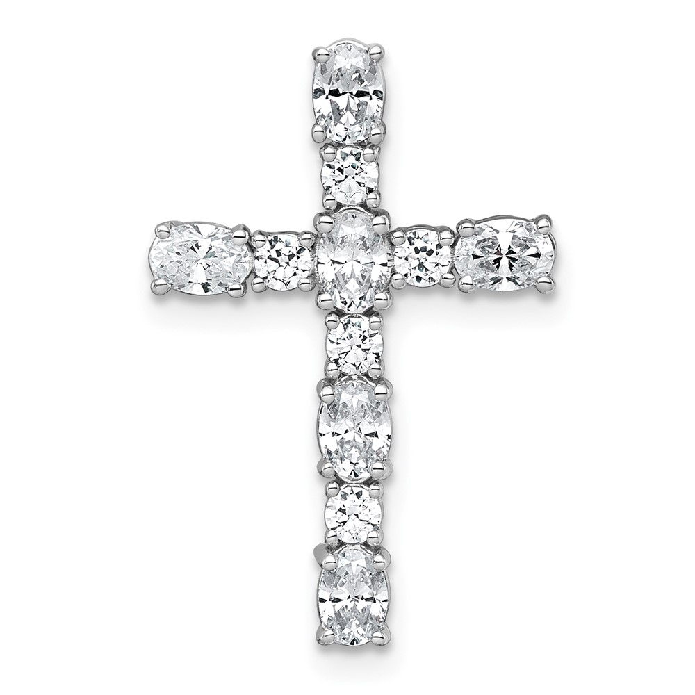 14K White Gold 1 Carat Lab Grown Diamond VS SI+ G+ Complete Cross Chain Slide Pendant