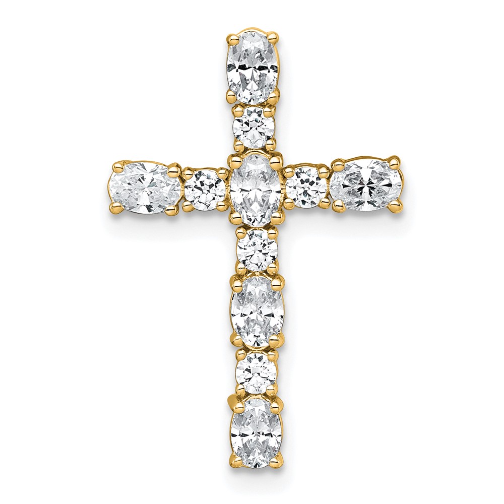 14K Yellow Gold 1 Carat Lab Grown Diamond VS SI+ G+ Complete Cross Chain Slide Pendant