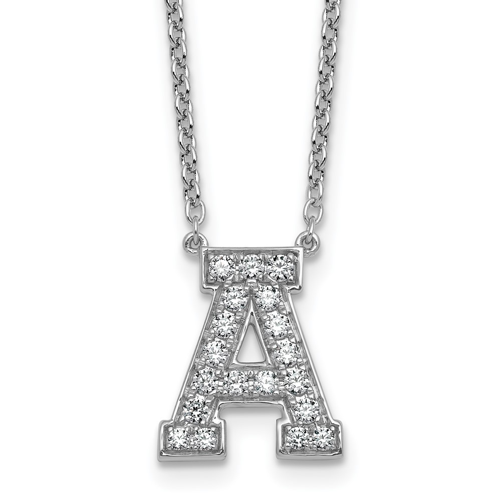 14K White Gold 0.50 Carat Lab Grown Diamond VS+ F+ Complete Letter a Initial Necklace, 18"