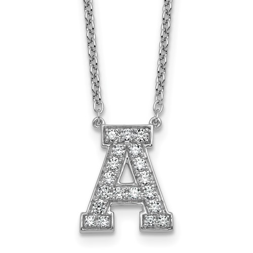14K White Gold 0.50 Carat Lab Grown Diamond VS+ F+ Complete Letter a Initial Necklace, 18"