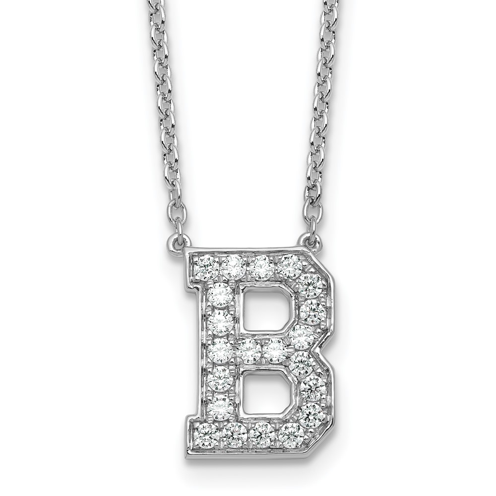 14K White Gold 0.50 Carat Lab Grown Diamond VS+ F+ Complete Letter B Initial Necklace, 18"