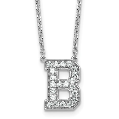 14K White Gold 0.50 Carat Lab Grown Diamond VS+ F+ Complete Letter B Initial Necklace, 18"