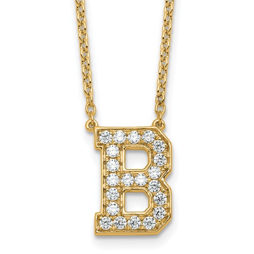 14K Yellow Gold 0.50 Carat Lab Grown Diamond VS+ F+ Complete Letter B Initial Necklace, 18"