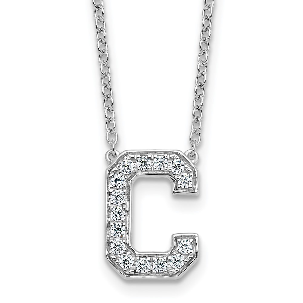 14K White Gold 0.33 Carat Lab Grown Diamond VS+ F+ Complete Letter C Initial Necklace, 18"