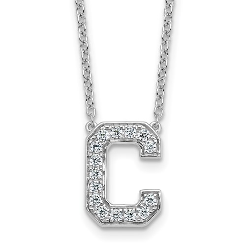 14K White Gold 0.33 Carat Lab Grown Diamond VS+ F+ Complete Letter C Initial Necklace, 18"