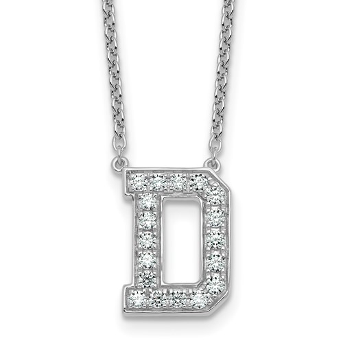 14K White Gold 0.50 Carat Lab Grown Diamond VS+ F+ Complete Letter D Initial Necklace, 18"