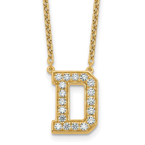 14K Yellow Gold 0.50 Carat Lab Grown Diamond VS+ F+ Complete Letter D Initial Necklace, 18"