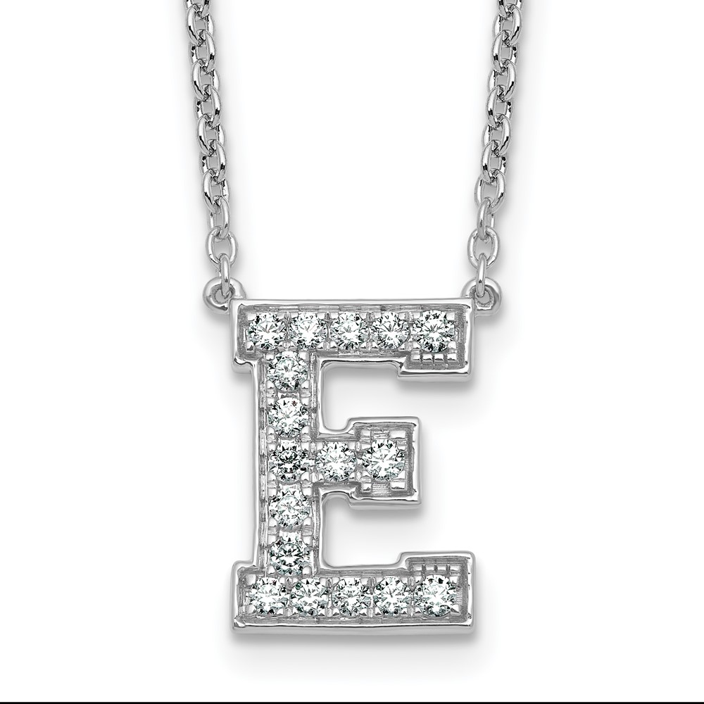 14K White Gold 0.38 Carat Lab Grown Diamond VS+ F+ Complete Letter E Initial Necklace, 18"