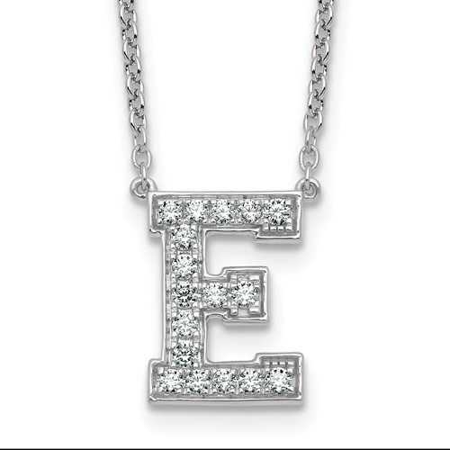 14K White Gold 0.38 Carat Lab Grown Diamond VS+ F+ Complete Letter E Initial Necklace, 18"