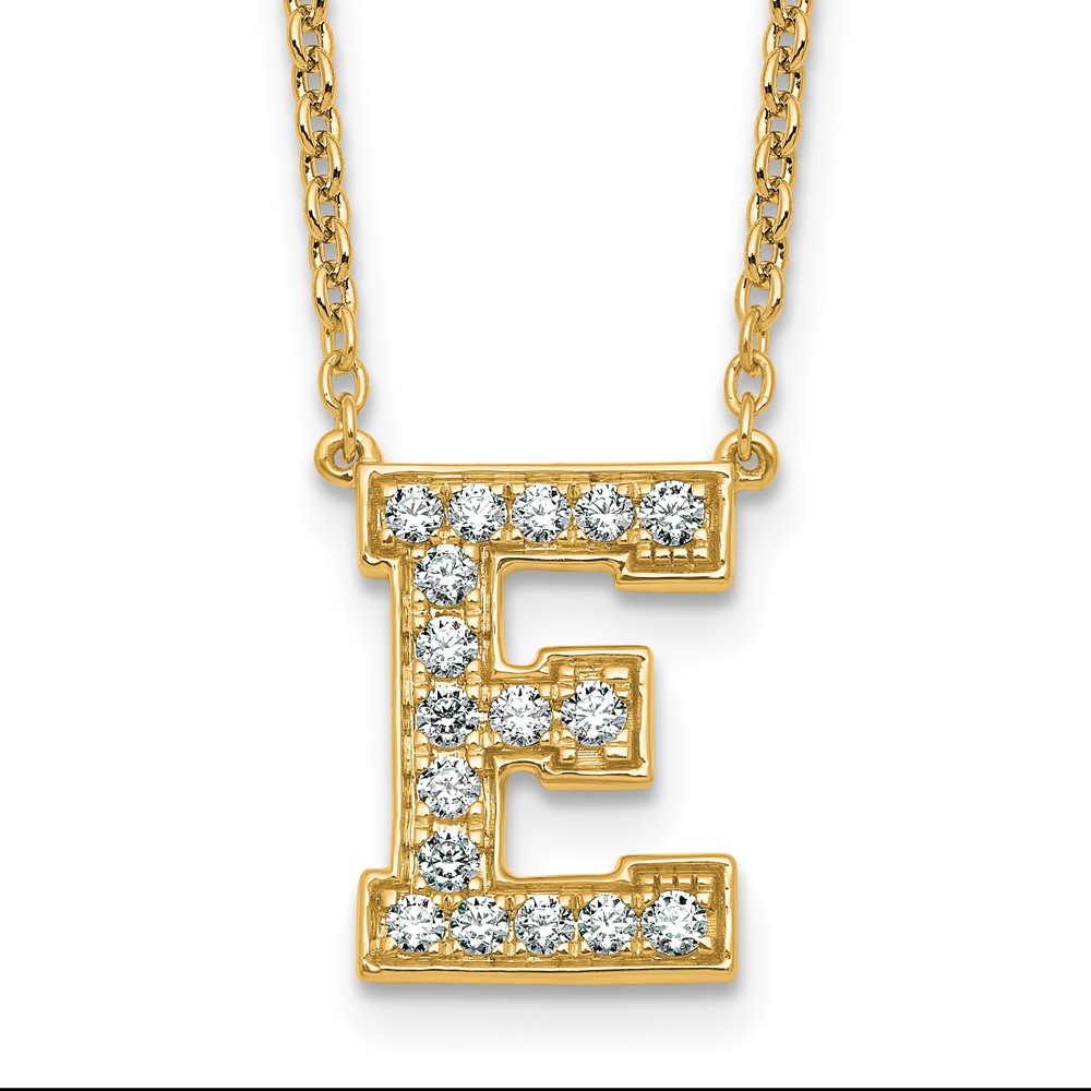 14K Yellow Gold 0.38 Carat Lab Grown Diamond VS+ F+ Complete Letter E Initial Necklace, 18"