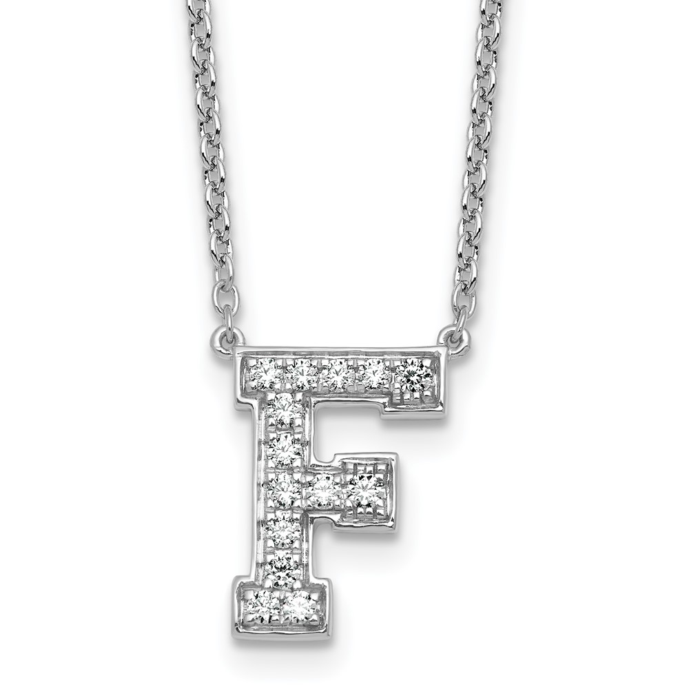 14K White Gold 0.33 Carat Lab Grown Diamond VS+ F+ Complete Letter F Initial Necklace, 18"