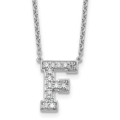 14K White Gold 0.33 Carat Lab Grown Diamond VS+ F+ Complete Letter F Initial Necklace, 18"