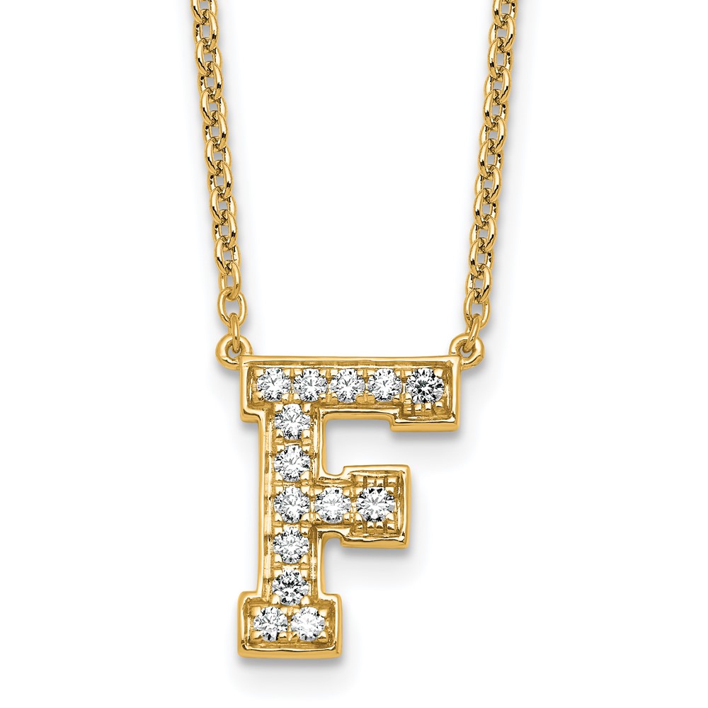 14K Yellow Gold 0.33 Carat Lab Grown Diamond VS+ F+ Complete Letter F Initial Necklace, 18"