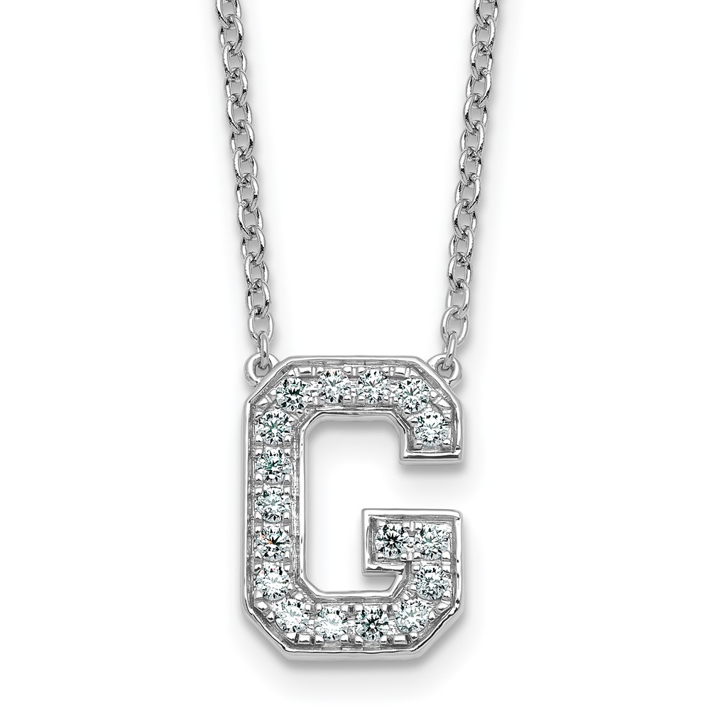 14K White Gold 0.33 Carat Lab Grown Diamond VS+ F+ Complete Letter G Initial Necklace, 18"
