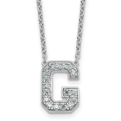 14K White Gold 0.33 Carat Lab Grown Diamond VS+ F+ Complete Letter G Initial Necklace, 18"