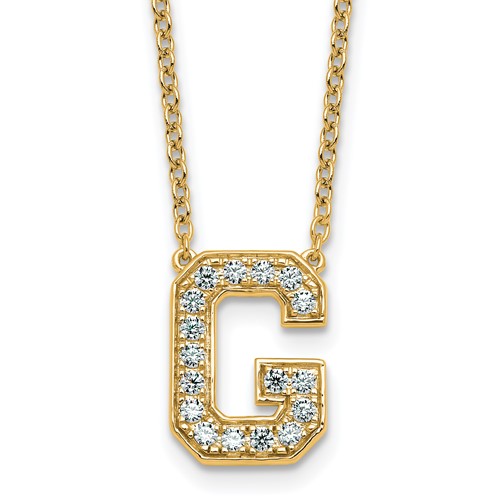 14K Yellow Gold 0.33 Carat Lab Grown Diamond VS+ F+ Complete Letter G Initial Necklace, 18"