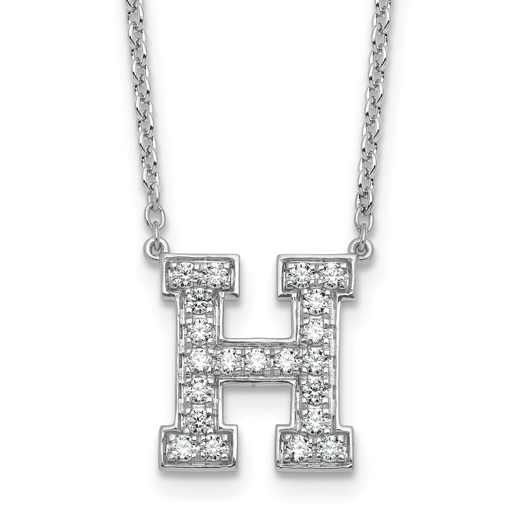 14K White Gold 0.50 Carat Lab Grown Diamond VS+ F+ Complete Letter H Initial Necklace, 18"
