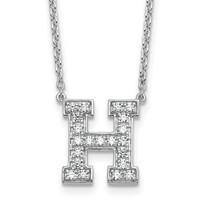 14K White Gold 0.50 Carat Lab Grown Diamond VS+ F+ Complete Letter H Initial Necklace, 18" view 1