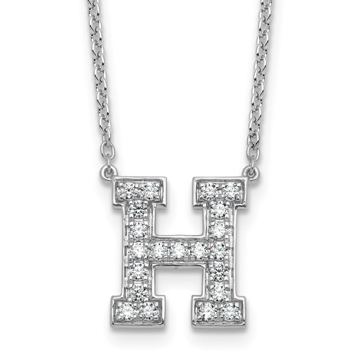 14K White Gold 0.50 Carat Lab Grown Diamond VS+ F+ Complete Letter H Initial Necklace, 18"