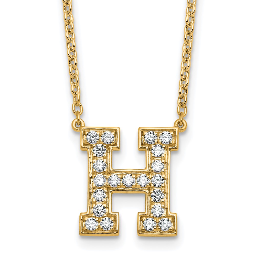 14K Yellow Gold 0.50 Carat Lab Grown Diamond VS+ F+ Complete Letter H Initial Necklace, 18"