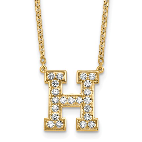 14K Yellow Gold 0.50 Carat Lab Grown Diamond VS+ F+ Complete Letter H Initial Necklace, 18"