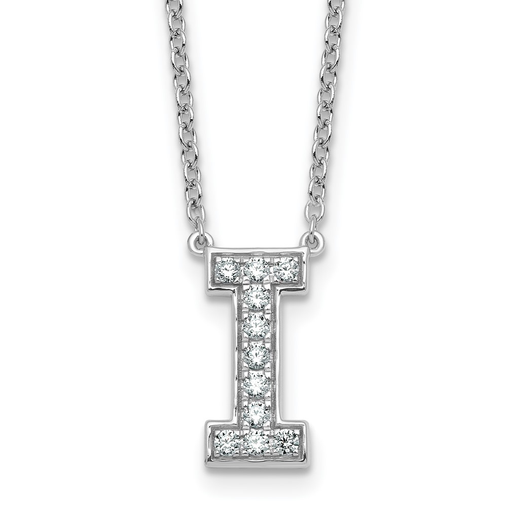 14K White Gold 0.25 Carat Lab Grown Diamond VS+ F+ Complete Letter I Initial Necklace, 18"