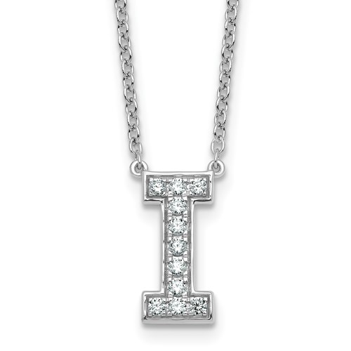 14K White Gold 0.25 Carat Lab Grown Diamond VS+ F+ Complete Letter I Initial Necklace, 18"