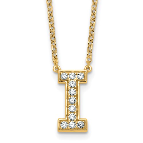 14K Yellow Gold 0.25 Carat Lab Grown Diamond VS+ F+ Complete Letter I Initial Necklace, 18"