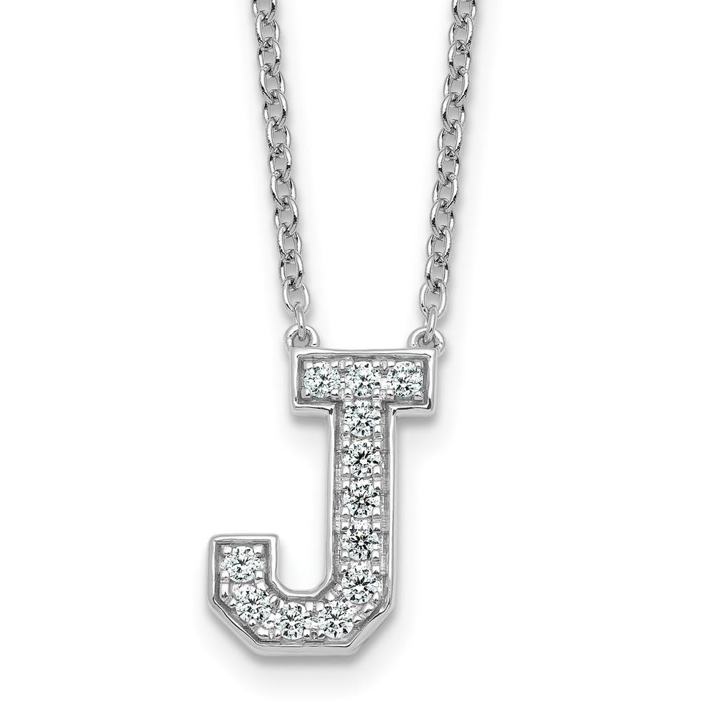 14K White Gold 0.33 Carat Lab Grown Diamond VS+ F+ Complete Letter J Initial Necklace, 18"
