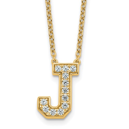 14K Yellow Gold 0.33 Carat Lab Grown Diamond VS+ F+ Complete Letter J Initial Necklace, 18"
