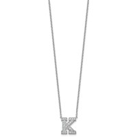 14K White Gold 0.50 Carat Lab Grown Diamond VS+ F+ Complete Letter K Initial Necklace, 18" view 2