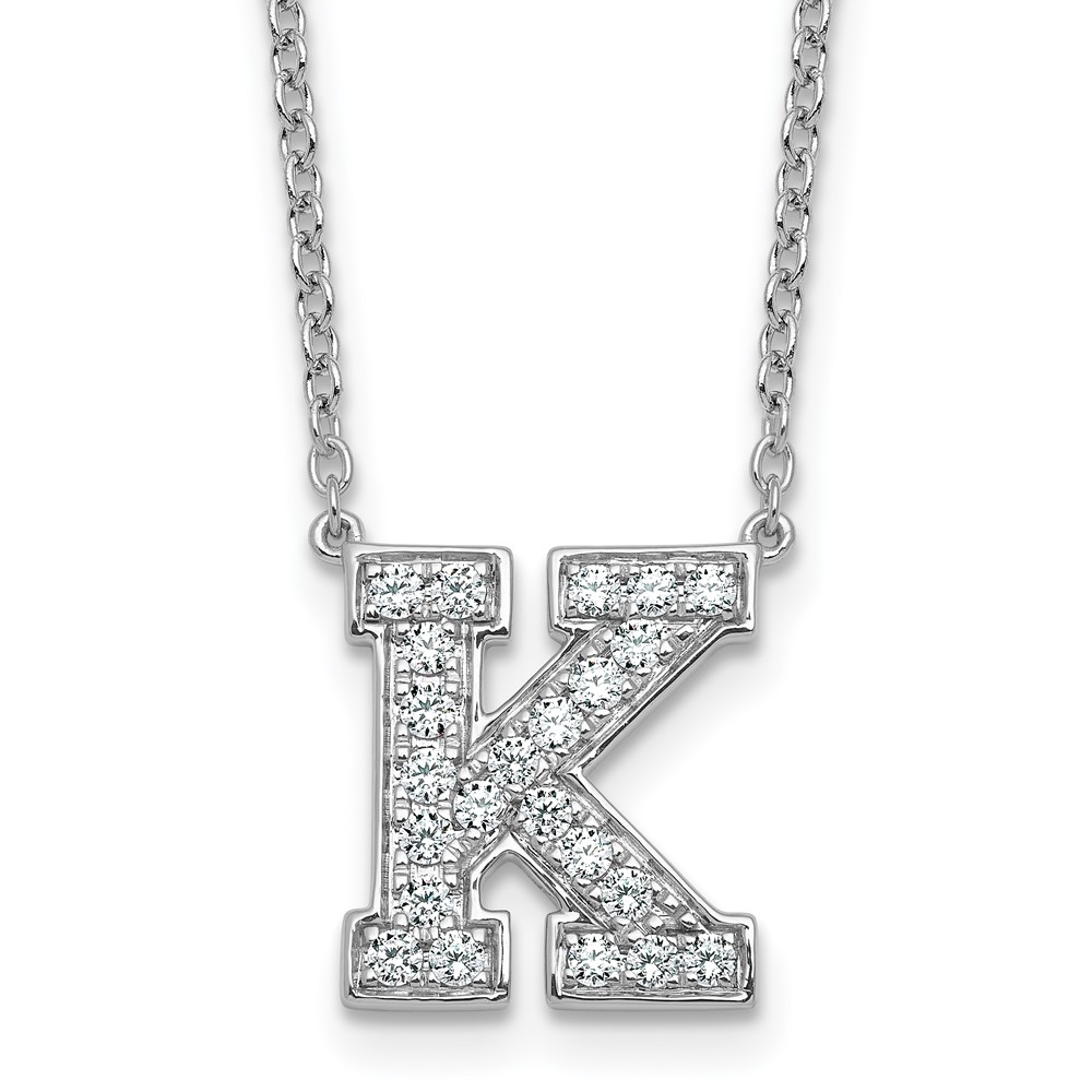 14K White Gold 0.50 Carat Lab Grown Diamond VS+ F+ Complete Letter K Initial Necklace, 18"