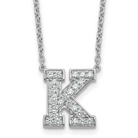 14K White Gold 0.50 Carat Lab Grown Diamond VS+ F+ Complete Letter K Initial Necklace, 18" view 1