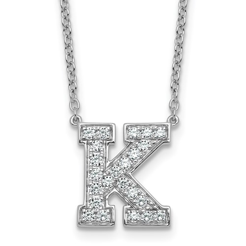 14K White Gold 0.50 Carat Lab Grown Diamond VS+ F+ Complete Letter K Initial Necklace, 18"