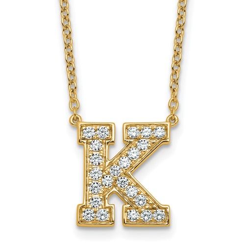 14K Yellow Gold 0.50 Carat Lab Grown Diamond VS+ F+ Complete Letter D Initial Necklace, 18"