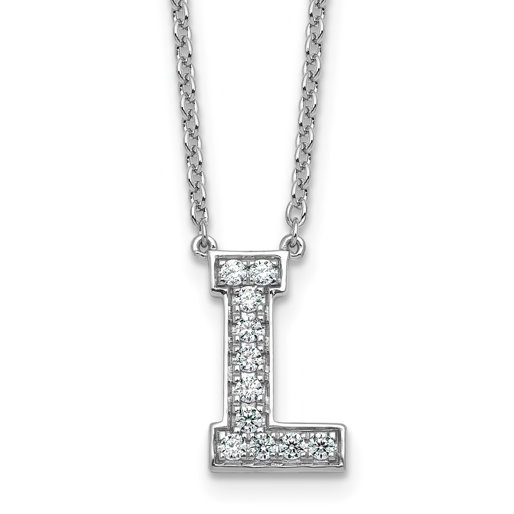 14K White Gold 0.25 Carat Lab Grown Diamond VS+ F+ Complete Letter L Initial Necklace, 18"