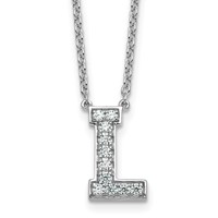 14K White Gold 0.25 Carat Lab Grown Diamond VS+ F+ Complete Letter L Initial Necklace, 18" view 1