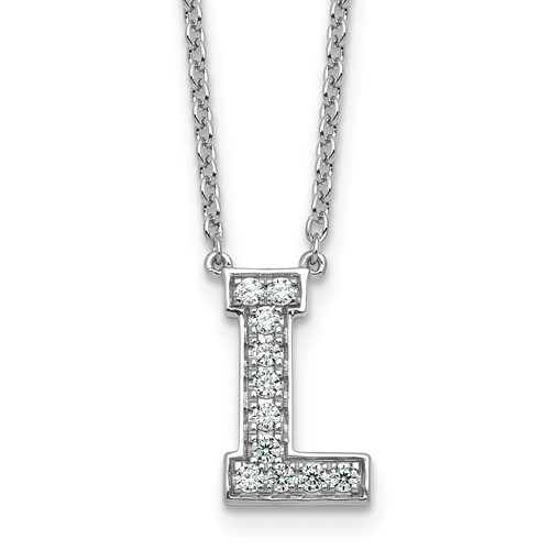14K White Gold 0.25 Carat Lab Grown Diamond VS+ F+ Complete Letter L Initial Necklace, 18"