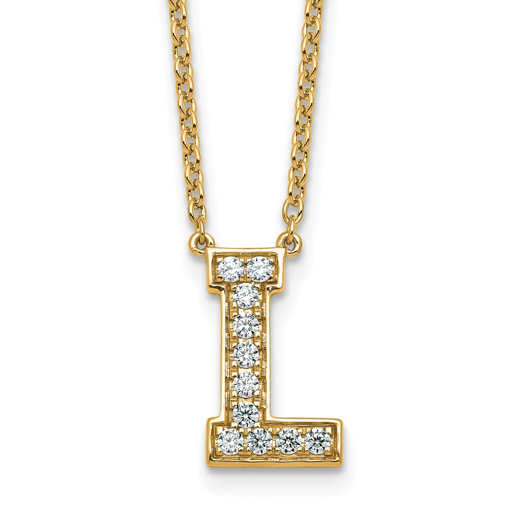 14K Yellow Gold 0.25 Carat Lab Grown Diamond VS+ F+ Complete Letter L Initial Necklace, 18"